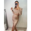 Souprava třpytivá flitrová sukně a top dlouhý rukáv dámská (S/M ONE SIZE) ITALSKÁ MÓDA IMWE224031/DU (Velikost S/M/L, Barva béžová)