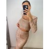 Souprava třpytivá flitrová sukně a top dlouhý rukáv dámská (S/M ONE SIZE) ITALSKÁ MÓDA IMWE224031/DU (Velikost S/M/L, Barva béžová)