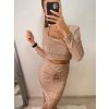 Souprava třpytivá flitrová sukně a top dlouhý rukáv dámská (S/M ONE SIZE) ITALSKÁ MÓDA IMWE224031/DU (Velikost S/M/L, Barva béžová)