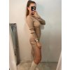 Šaty elegantní úpletové dlouhý rukáv dámské (S/M ONE SIZE) ITALSKÁ MÓDA IMWGS223890/DU (Velikost S/M/L, Barva béžová)