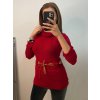 Svetr pletený prodloužený s rolákem a páskem dlouhý rukáv dámský (S/M ONE SIZE) ITALSKÁ MÓDA IM4222225/DU (Velikost S/M/L, Barva tmavě červená)