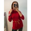 Svetr pletený prodloužený s rolákem a páskem dlouhý rukáv dámský (S/M ONE SIZE) ITALSKÁ MÓDA IM4222225/DU (Velikost S/M/L, Barva tmavě červená)