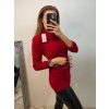 Svetr pletený prodloužený s rolákem a páskem dlouhý rukáv dámský (S/M ONE SIZE) ITALSKÁ MÓDA IM4222225/DU (Velikost S/M/L, Barva tmavě červená)