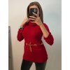 Svetr pletený prodloužený s rolákem a páskem dlouhý rukáv dámský (S/M ONE SIZE) ITALSKÁ MÓDA IM4222225/DU (Velikost S/M/L, Barva tmavě červená)