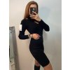 Šaty úpletové elegantní dlouhý rukáv dámské (S/M ONE SIZE) ITALSKÁ MÓDA IMPBB22Y23009/DU (Velikost S/M/L, Barva Černá)