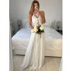 Šaty elegantní svatební společenské dlouhé na ramínka dámské (S/M ONE SIZE) ITALSKá MóDA IMM2268806/DU (Velikost S/M/L, Barva bílá)