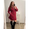 Šaty flaušové s kapucí se zipem dlouhý rukáv dámské nadrozměr (2XL/3XL/4XL ONE SIZE) ITALSKá MóDA IM422LEA/DU (Velikost 3XL/4XL/5XL, Barva vínová)