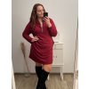Šaty flaušové s kapucí se zipem dlouhý rukáv dámské nadrozměr (2XL/3XL/4XL ONE SIZE) ITALSKá MóDA IM422LEA/DU (Velikost 3XL/4XL/5XL, Barva vínová)
