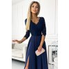 309-6 AMBER elegantní krajkové dlouhé šaty s výstřihem - tmavě modrá