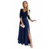 309-6 AMBER elegantní krajkové dlouhé šaty s výstřihem - tmavě modrá