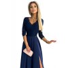 309-6 AMBER elegantní krajkové dlouhé šaty s výstřihem - tmavě modrá
