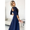 309-6 AMBER elegantní krajkové dlouhé šaty s výstřihem - tmavě modrá