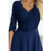 309-6 AMBER elegantní krajkové dlouhé šaty s výstřihem - tmavě modrá