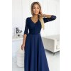 309-6 AMBER elegantní krajkové dlouhé šaty s výstřihem - tmavě modrá