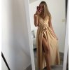 Šaty dlouhé letní saténové s páskem na ramínka dámské  (S/M ONE SIZE) ITALSKÁ MÓDA IMM22INFINITE/DUR (Velikost S/M/L, Barva béžová)