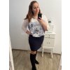 Šaty elegantní společenské krátký rukáv dámské nadrozměr (40-50) POLSKÁ MÓDA PMF23FLO/DU (Velikost 40, Barva modrá)