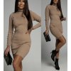 Šaty úpletové s rolákem dlouhý rukáv dámské (S/M ONE SIZE) ITALSKÁ MÓDA IMWAANG-2308 (Velikost S/M/L, Barva béžová)