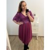 Šaty společenské elegantní šifonové krátký rukáv dámské nadrozměr (XL/2XL ONE SIZE) ITALSKÁ MÓDA IMM23ALESA/DU (Velikost XL/2XL, Barva fialová)