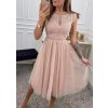 Šaty elegantní tylové krátké bez rukávu společenské dámské (S/M ONE SIZE) ITALSKÁ MÓDA IMM23FL9665/DU (Barva béžová)