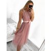 Šaty elegantní tylové krátké bez rukávu společenské dámské (S/M ONE SIZE) ITALSKÁ MÓDA IMM23FL9665/DU (Barva béžová)