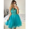 Šaty elegantní krajkové plesové krátké dámské (S/M ONE SIZE) ITALSKÁ MÓDA IMM2219810/DU (Velikost S/M/L, Barva modrá královská)