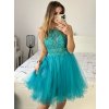 Šaty elegantní krajkové plesové krátké dámské (S/M ONE SIZE) ITALSKÁ MÓDA IMM2219810/DU (Velikost S/M/L, Barva modrá královská)