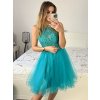 Šaty elegantní krajkové plesové krátké dámské (S/M ONE SIZE) ITALSKÁ MÓDA IMM2219810/DU (Velikost S/M/L, Barva modrá královská)