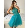 Šaty elegantní krajkové plesové krátké dámské (S/M ONE SIZE) ITALSKÁ MÓDA IMM2219810/DU (Velikost S/M/L, Barva modrá královská)