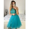 Šaty elegantní krajkové plesové krátké dámské (S/M ONE SIZE) ITALSKÁ MÓDA IMM2219810/DU (Velikost S/M/L, Barva modrá královská)