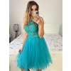 Šaty elegantní krajkové plesové krátké dámské (S/M ONE SIZE) ITALSKÁ MÓDA IMM2219810/DU (Velikost S/M/L, Barva modrá královská)