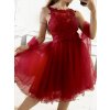 Šaty elegantní krajkové plesové krátké dámské (S/M ONE SIZE) ITALSKÁ MÓDA IMM2219810/DU (Velikost S/M/L, Barva modrá královská)