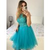 Šaty elegantní krajkové plesové krátké dámské (S/M ONE SIZE) ITALSKÁ MÓDA IMM2219810/DU (Velikost S/M/L, Barva modrá královská)