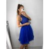 Šaty elegantní krajkové plesové krátké dámské (S/M ONE SIZE) ITALSKÁ MÓDA IMM2219810/DU (Velikost S/M/L, Barva modrá královská)