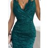 Šaty společenské elegantní krajkové plesové krátké bez rukávu dámské (S/M ONE SIZE) ITALSKÁ MÓDA NMC-383-4/DU (Velikost S, Barva zelená smaragdová)