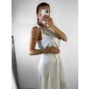 Šaty dlouhé na ramínka saténové dámské (S/M ONE SIZE) ITALSKÁ MÓDA IM922898/DU (Velikost S/M/L, Barva béžová)