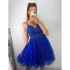 Šaty krátké společenské elegantní plesové dámské (UNI S/M) ITALSKÁ MÓDA IMM21389/DU (Velikost S/M/L, Barva modrá královská)