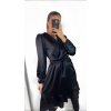 Šaty saténové dlouhý rukáv dámské (S/M ONE SIZE) ITALSKÁ MÓDA IMWD23101/DU (Velikost S/M/L, Barva Černá)