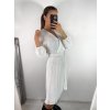Šaty skládané s páskem dlouhý rukáv dámské (S/M ONE SIZE) ITALSKÁ MÓDA IMWGZ23105/DU (Velikost S/M/L, Barva bílá)