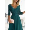 Šaty elegantní společenské krajkové dlouhé 3/4 rukávy Amber (S-2XL) POLSKÁ MÓDA NMC-309-5/DU (Velikost M, Barva zelená)