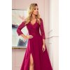 Šaty elegantní krajkové dlouhé 3/4 rukávy (S-2XL) ITALSKÁ MÓDA NMC-309-1/DU (Velikost S, Barva vínová)