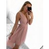 Šaty elegantní tylové krátké bez rukávu společenské dámské (S/M ONE SIZE) ITALSKÁ MÓDA IMM239074/DU (Velikost S/M/L, Barva růžová starorůžová)