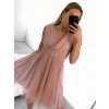 Šaty elegantní tylové krátké bez rukávu společenské dámské (S/M ONE SIZE) ITALSKÁ MÓDA IMM239074/DU (Velikost S/M/L, Barva růžová starorůžová)