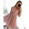 Šaty elegantní tylové krátké bez rukávu společenské dámské (S/M ONE SIZE) ITALSKÁ MÓDA IMM239074/DU (Velikost S/M/L, Barva růžová starorůžová)
