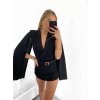 Overal/Šaty elegantní s páskem dlouhý rukáv dámské (S/M ONE SIZE) ITALSKÁ MÓDA IMM23m27030/DU (Velikost S/M/L, Barva Černá)