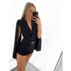 Overal/Šaty elegantní s páskem dlouhý rukáv dámské (S/M ONE SIZE) ITALSKÁ MÓDA IMM23m27030/DU (Velikost S/M/L, Barva Černá)