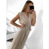 Šaty šifonové dlouhé se skládanou sukní bez rukávu dámské (S/M ONE SIZE) ITALSKá MóDA IM423223/DU (Velikost S/M/L, Barva béžová)