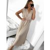 Šaty šifonové dlouhé se skládanou sukní bez rukávu dámské (S/M ONE SIZE) ITALSKá MóDA IM423223/DU (Velikost S/M/L, Barva béžová)