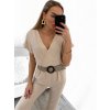 Overal dlouhý s páskem krátký rukáv dámský (S/M ONE SIZE) ITALSKÁ MÓDA IMWB23200/DU (Velikost S/M/L, Barva béžová)