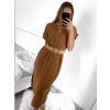 Šaty dlouhé letní s páskem krátký rukáv dámské (S/M ONE SIZE) ITALSKÁ MÓDA IMW235904/DU (Velikost S/M/L, Barva béžová)