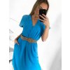 Šaty dlouhé letní s páskem krátký rukáv dámské (S/M ONE SIZE) ITALSKÁ MÓDA IMW235904/DU (Velikost S/M/L, Barva béžová)